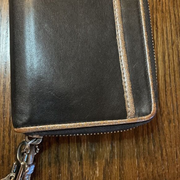 Coach Poppy Wallet Womens Black Silver Zip Around Clutch Purse Leopard Lining - Picture 6 of 12